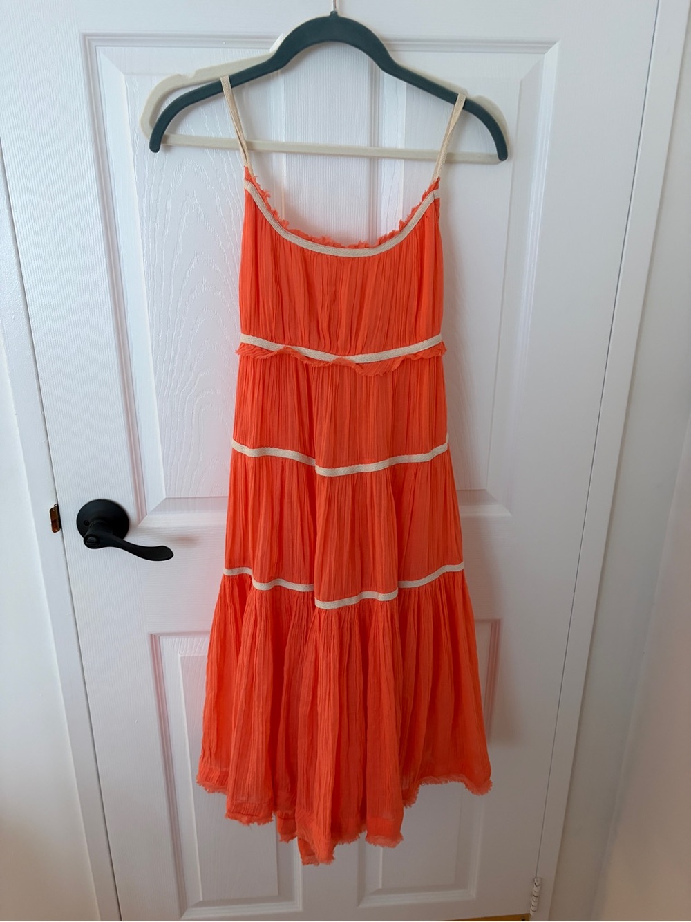 Free People Orange Tiered Spaghetti-Strap Midi Dress